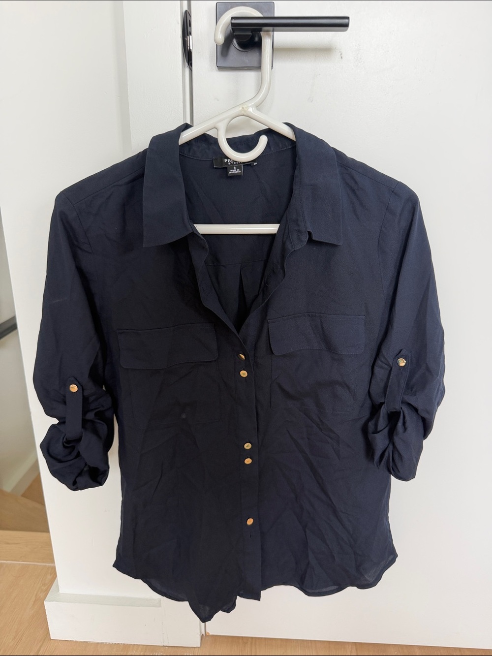 Premise Navy Button-Front Utility Shirt with Gold Buttons